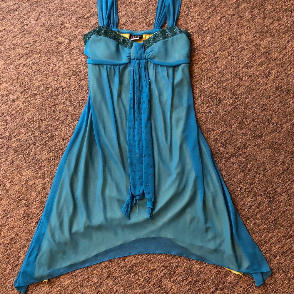 Aqua Blue / Lime Green Asymmetrical Dress